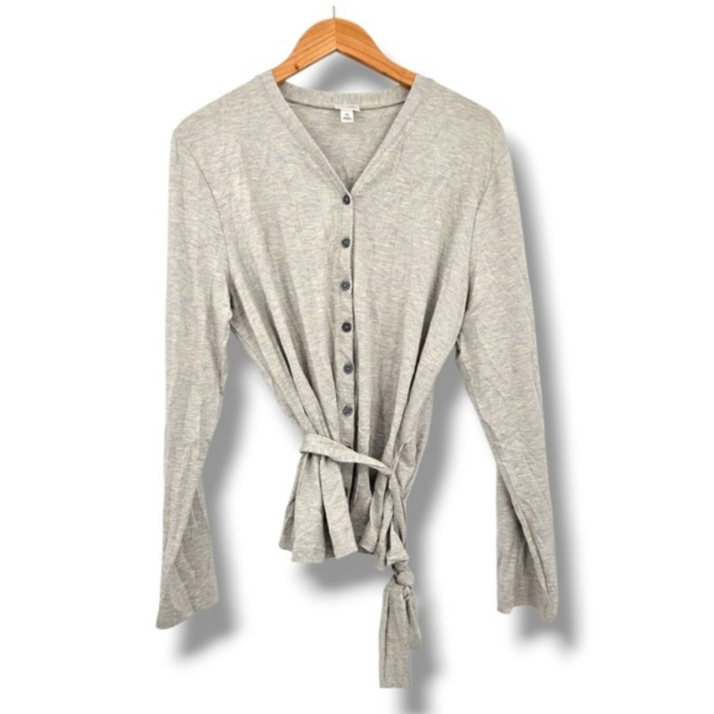 New Isaac Mizrahi for Target Womens XL Gray Tie Front Long Sleeve‎ Button Top